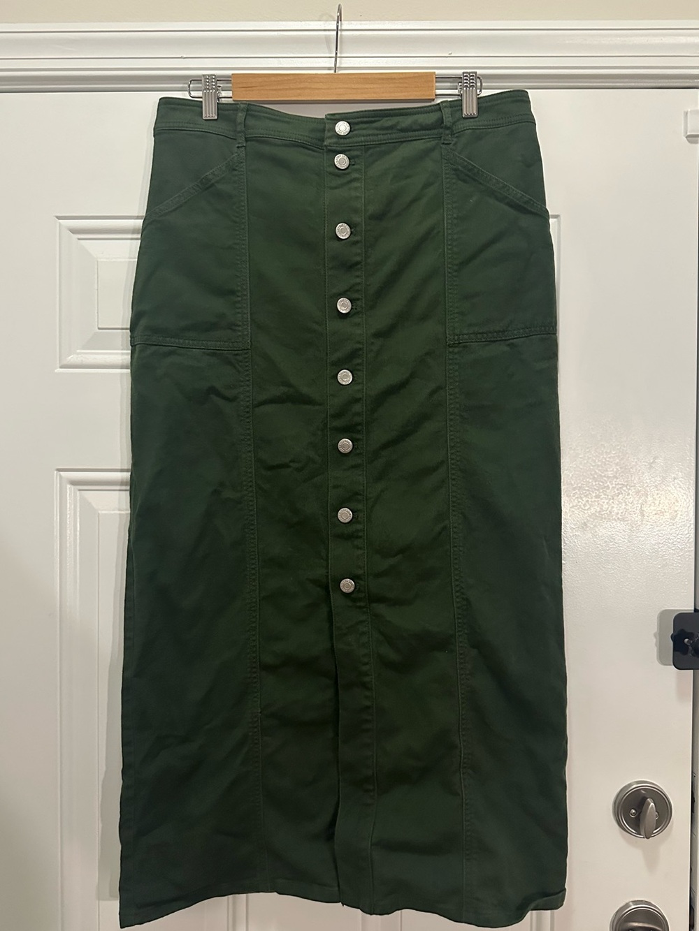 LOFT Olive Green Button-Front Maxi Skirt